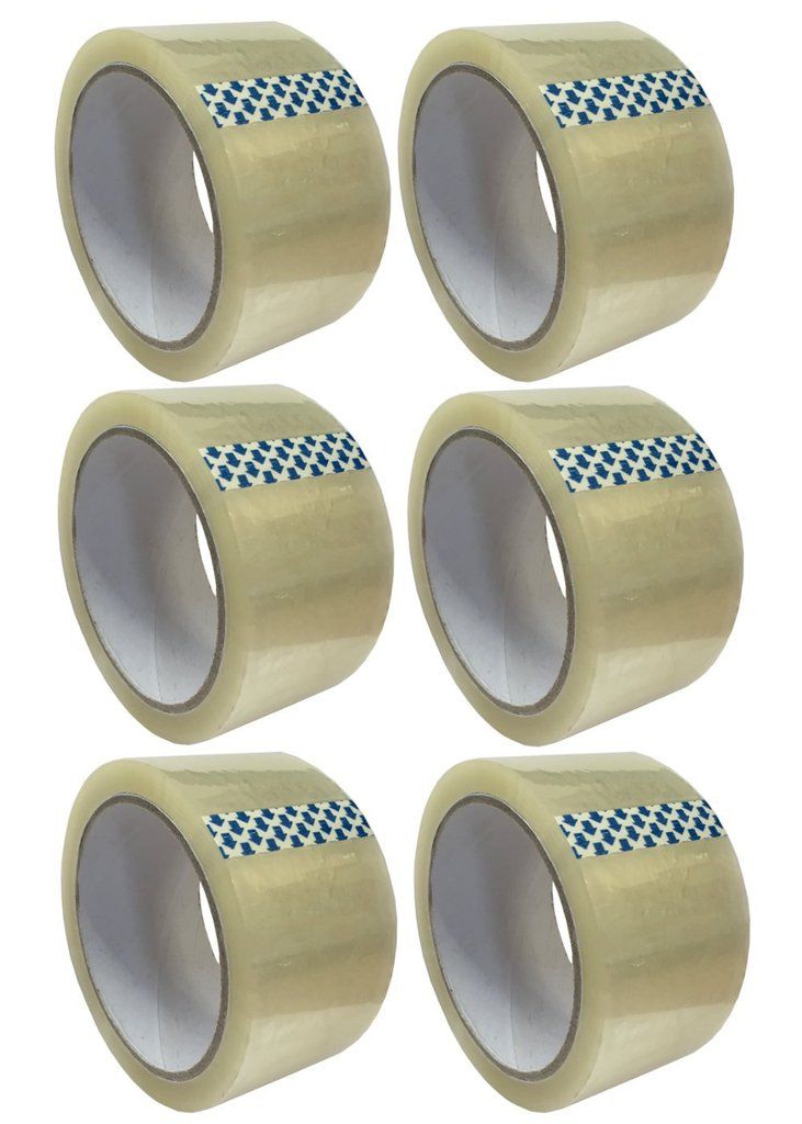 (PACK OF 6) Large Rolls Clear Parcel Tape 48mm x 66M Packaging Box